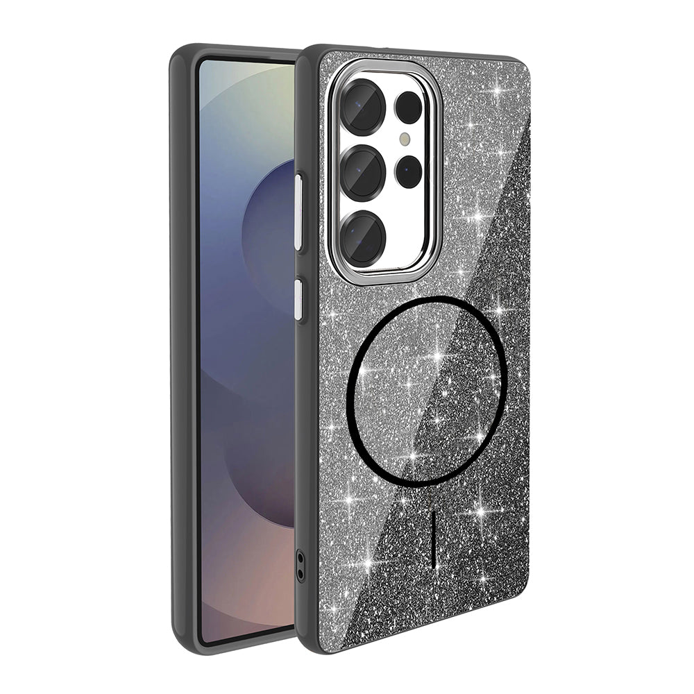 Galaxy S25 Ultra Kılıf M-safe Şarj Özellikli Parlayan Simli Zore Okso Kapak Derin Mor