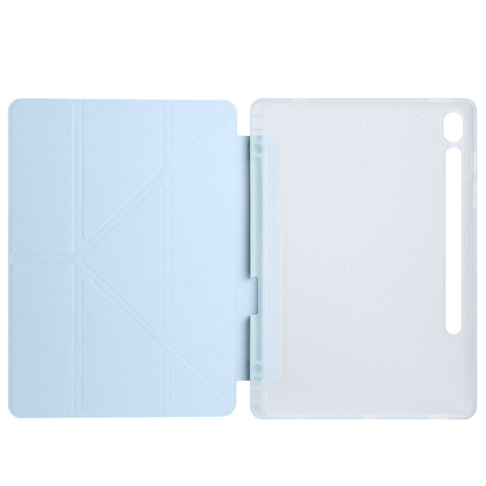 Galaxy Tab S10 FE Kılıf Zore Tri Folding Kalem Bölmeli Standlı Kılıf Mavi