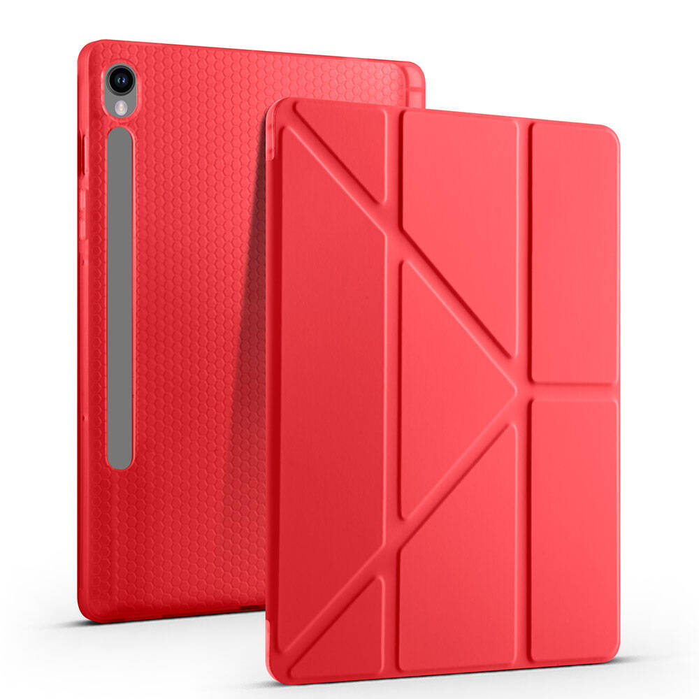Galaxy Tab S10 FE Kılıf Zore Tri Folding Kalem Bölmeli Standlı Kılıf Lila