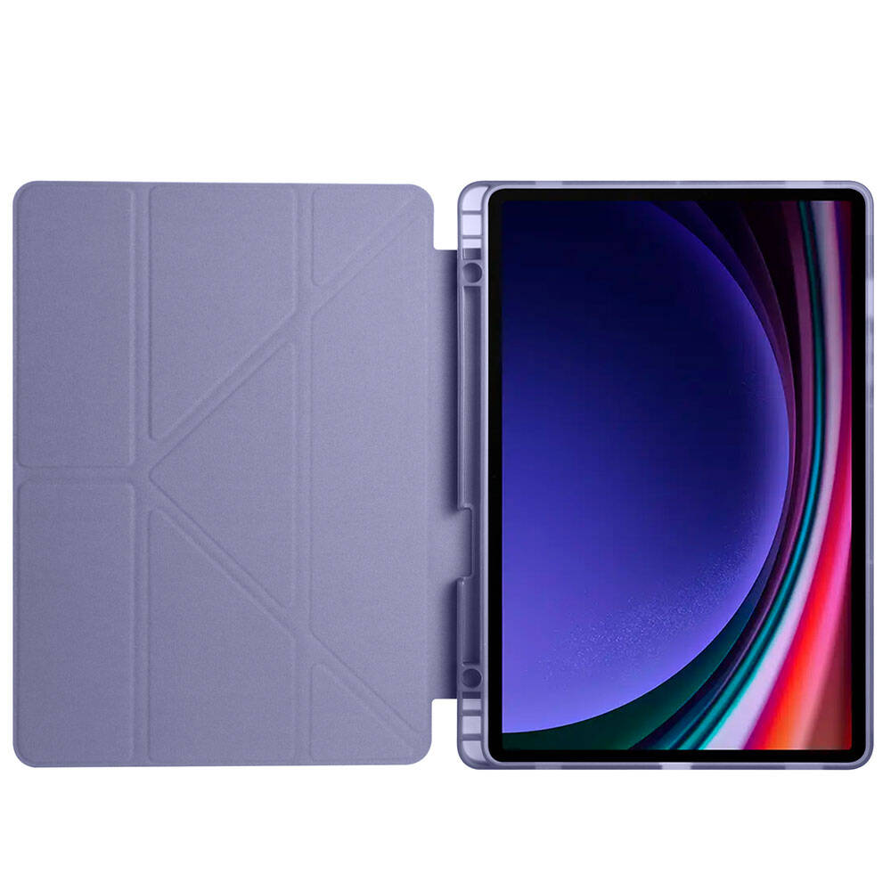 Galaxy Tab S10 FE Kılıf Zore Tri Folding Kalem Bölmeli Standlı Kılıf Lila