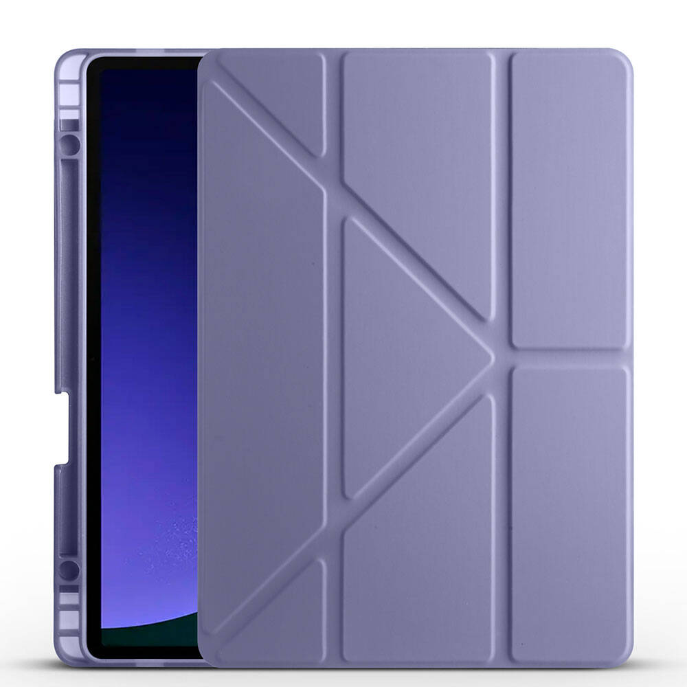 Galaxy Tab S10 FE Kılıf Zore Tri Folding Kalem Bölmeli Standlı Kılıf Mor