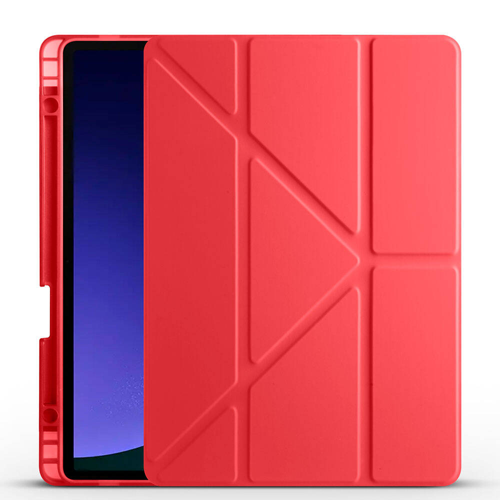 Galaxy Tab S10 FE Kılıf Zore Tri Folding Kalem Bölmeli Standlı Kılıf Kırmızı