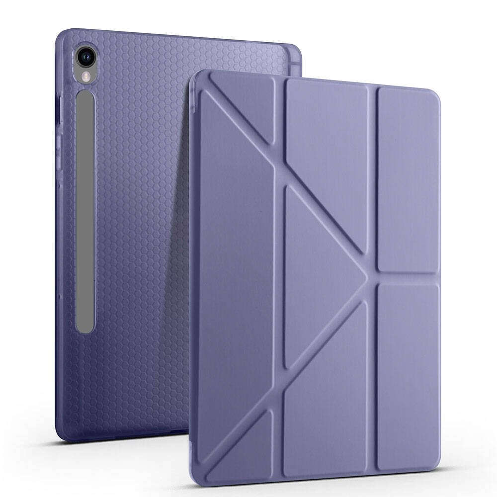 Galaxy Tab S10 FE Kılıf Zore Tri Folding Kalem Bölmeli Standlı Kılıf Lila