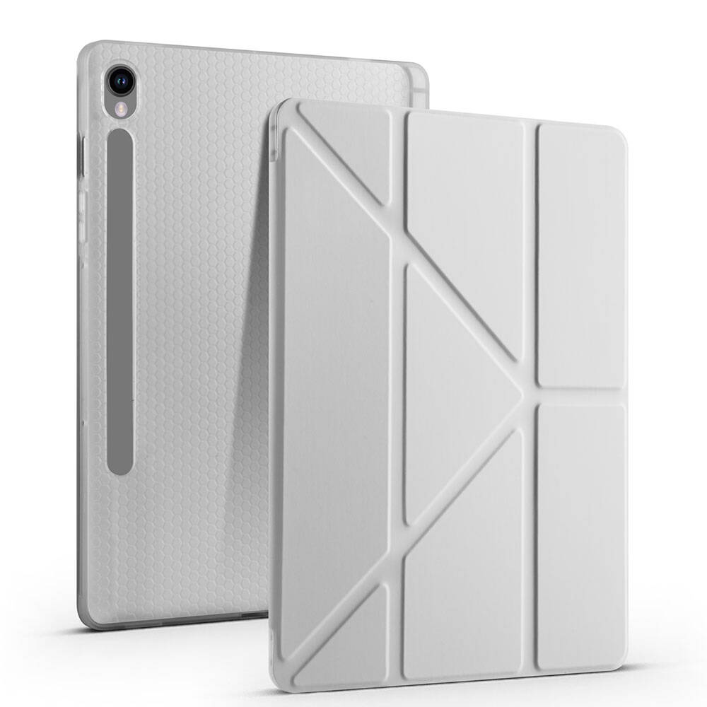 Galaxy Tab S10 FE Kılıf Zore Tri Folding Kalem Bölmeli Standlı Kılıf Lila
