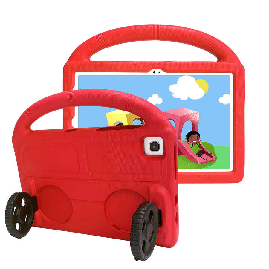 Galaxy Tab S6 Lite P610 Zore Wheel Car Tekerlek Standlı Tablet Eva Silikon Kılıf Kırmızı