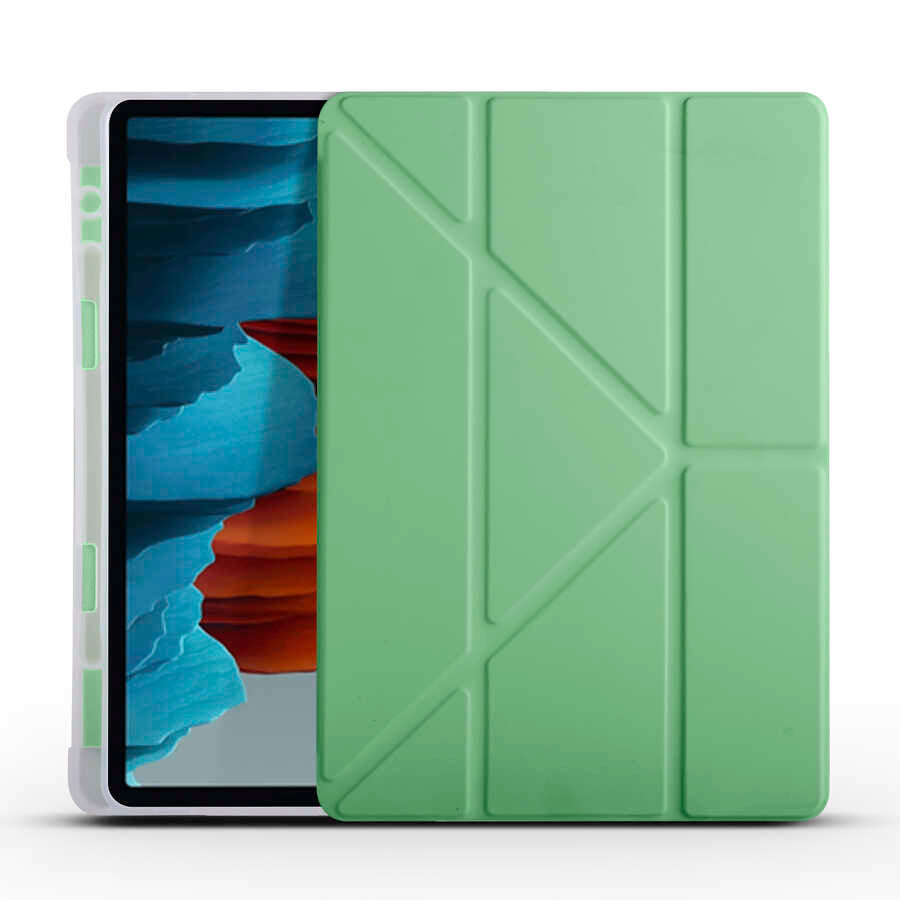 Galaxy Tab S7 T870 Kılıf Zore Tri Folding Kalem Bölmeli Standlı Kılıf Rose Gold