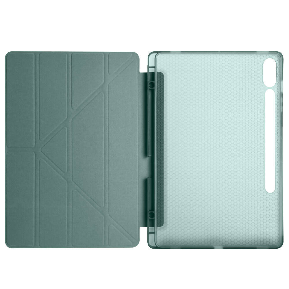 Galaxy Tab S9 FE Plus Kılıf Zore Tri Folding Kalem Bölmeli Standlı Kılıf Açık Yeşil