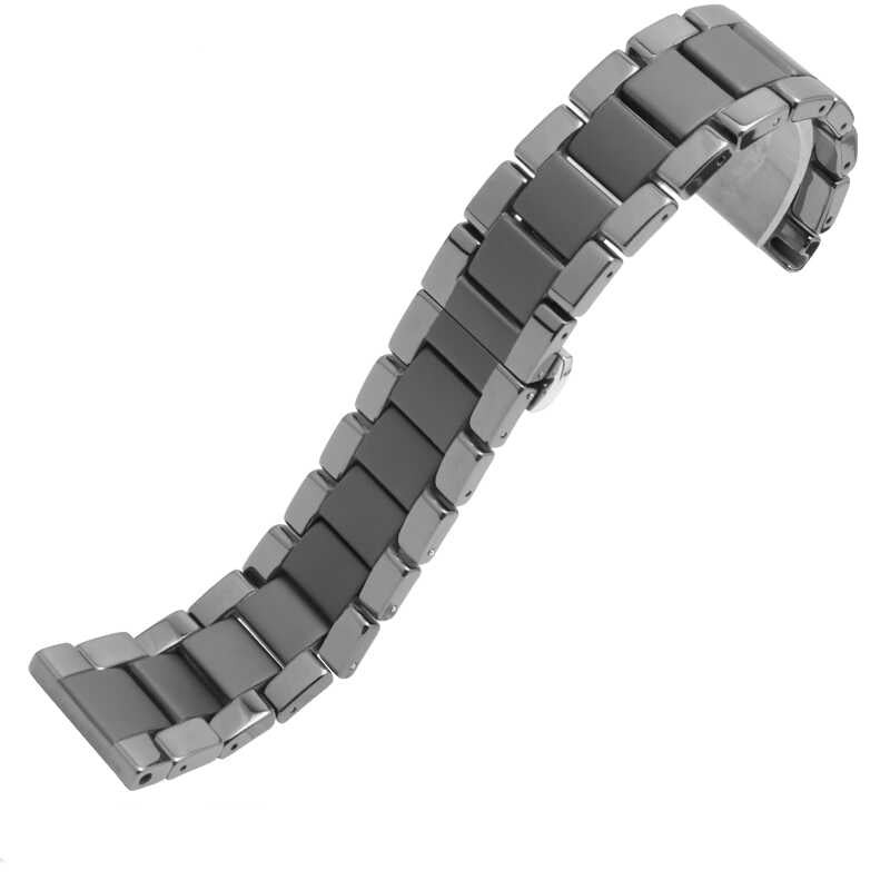 Galaxy Watch 42mm (20mm) Mat Seramik Metal Kordon Parlak Siyah