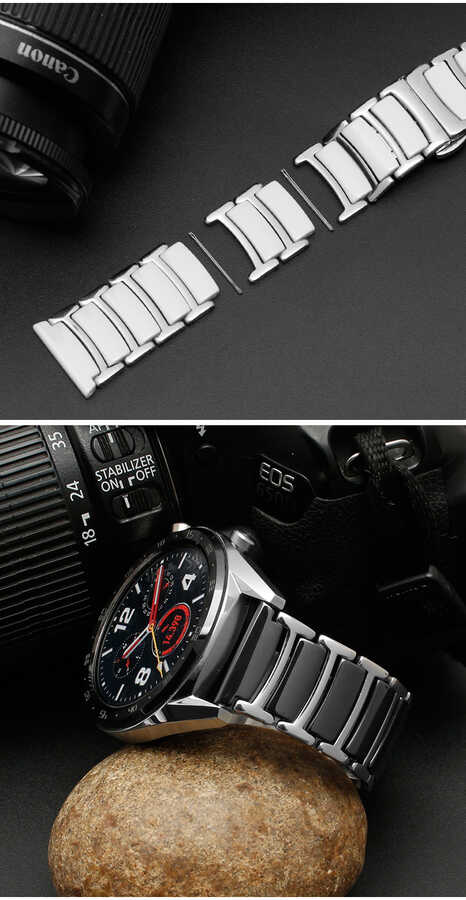 Galaxy Watch 42mm (20mm) Seramik Metal Kordon Siyah-Gümüş