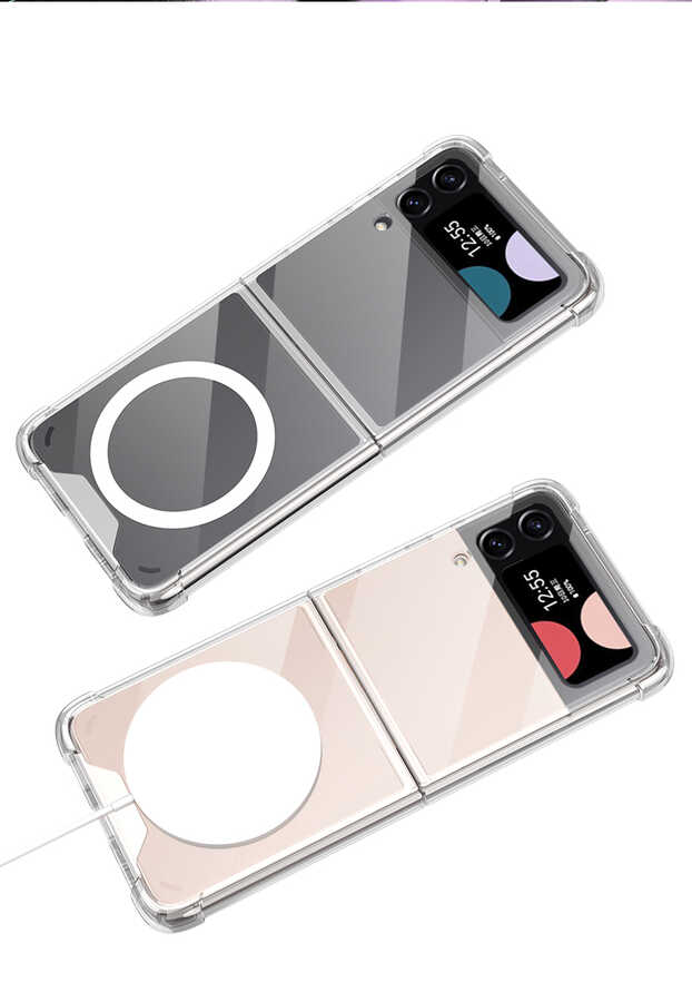 Galaxy Z Flip 3 Kılıf Wireless Şarj Özellikli Airbagli Zore Kıpta Anti Shock M-safe Kapak Renksiz