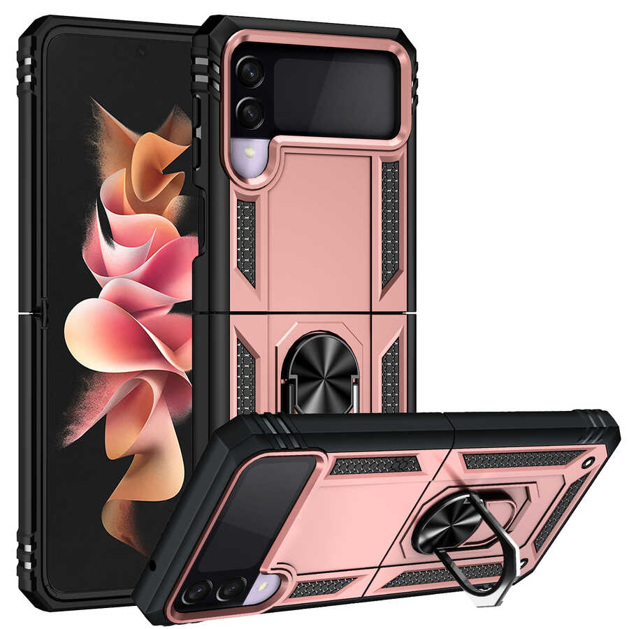 Galaxy Z Flip 3 Kılıf Zore Vega Kapak Rose Gold