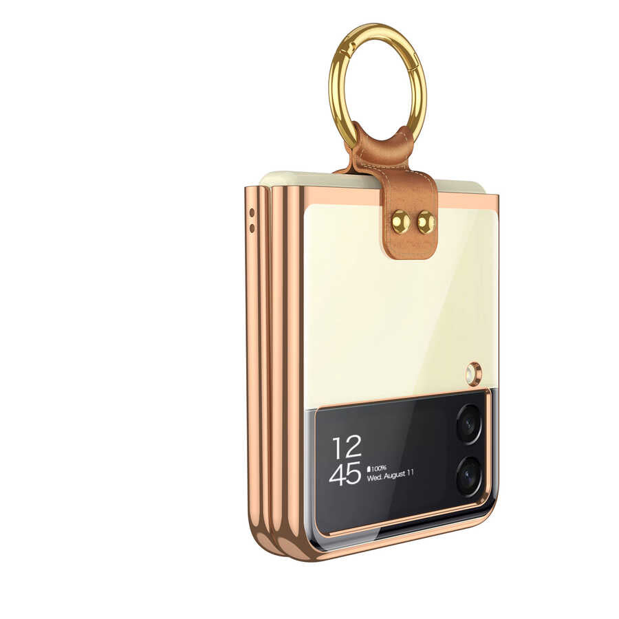 Galaxy Z Flip 3 Kılıf Zore Yüzüklü Kıpta Kapak Gold