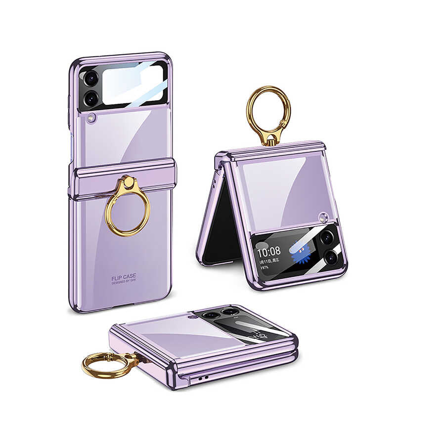 Galaxy Z Flip 4 Kılıf Zore Kıpta Yüzüklü Lens Korumalı Kapak Gold