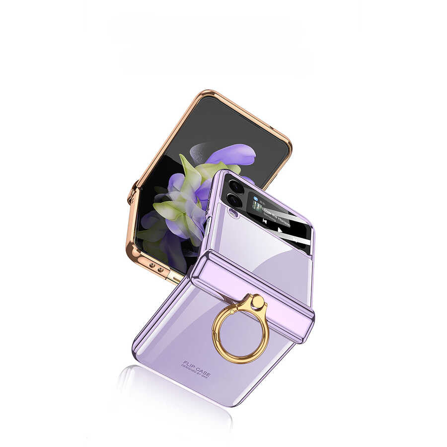 Galaxy Z Flip 4 Kılıf Zore Kıpta Yüzüklü Lens Korumalı Kapak Gold