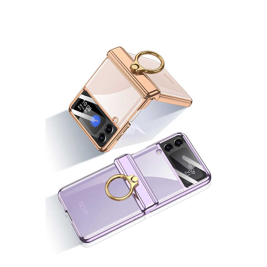 Galaxy Z Flip 4 Kılıf Zore Kıpta Yüzüklü Lens Korumalı Kapak Gold