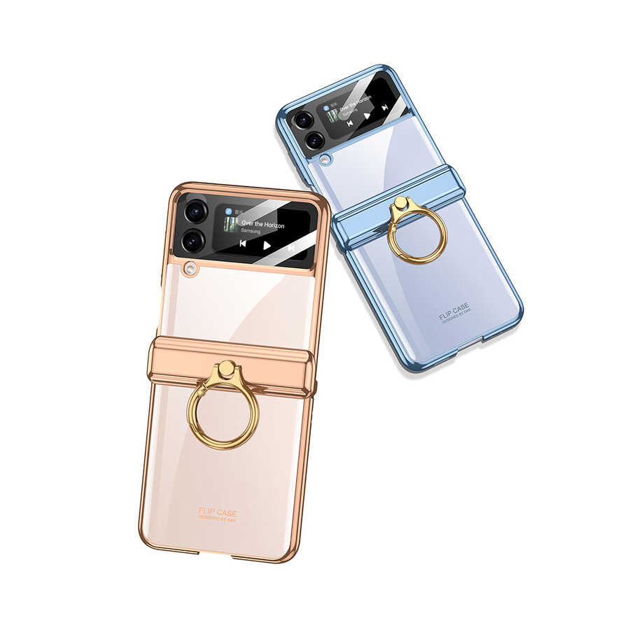 Galaxy Z Flip 4 Kılıf Zore Kıpta Yüzüklü Lens Korumalı Kapak Gold