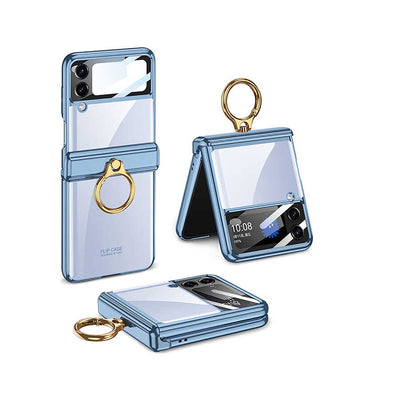 Galaxy Z Flip 4 Kılıf Zore Kıpta Yüzüklü Lens Korumalı Kapak Mavi