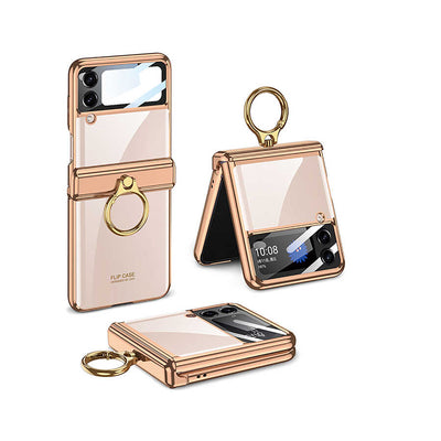 Galaxy Z Flip 4 Kılıf Zore Kıpta Yüzüklü Lens Korumalı Kapak Gold
