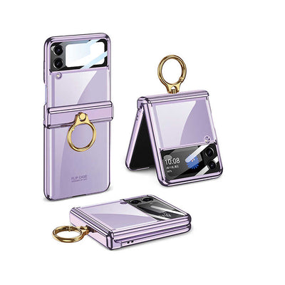 Galaxy Z Flip 4 Kılıf Zore Kıpta Yüzüklü Lens Korumalı Kapak Lila