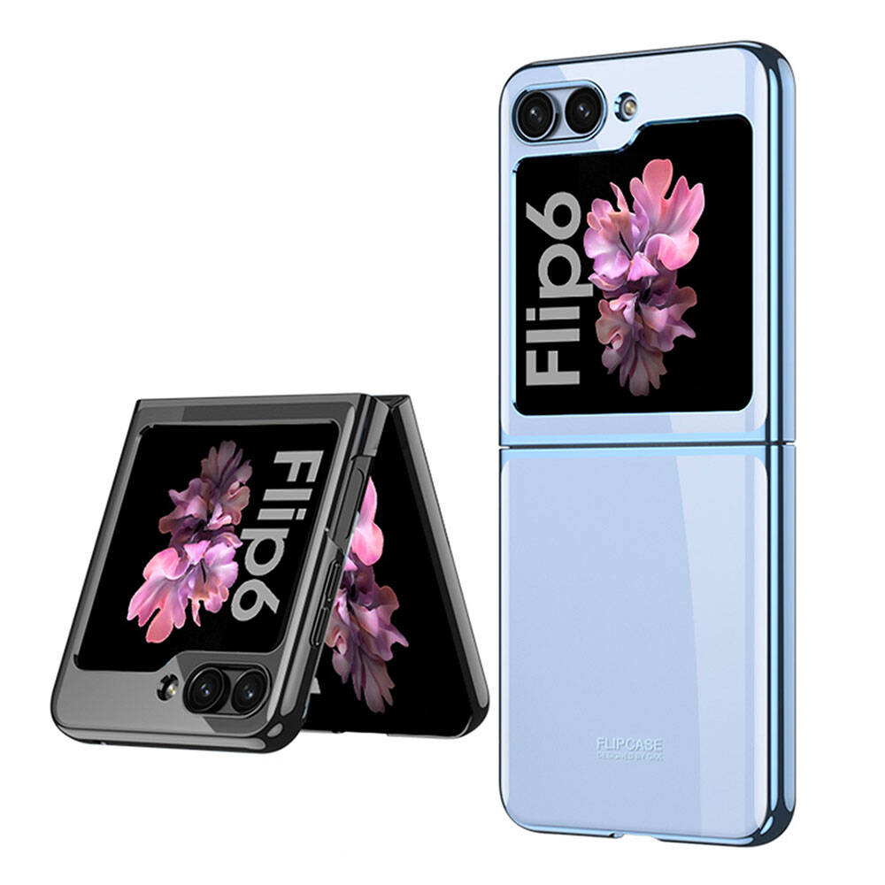 Galaxy Z Flip 6 Kılıf Zore Full Camlı Kıpta Kapak Mavi