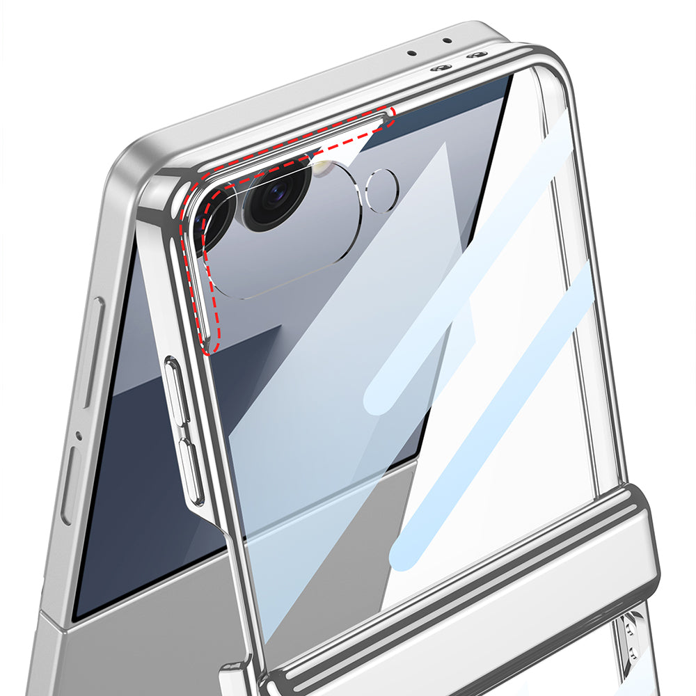 Galaxy Z Flip 7 Kılıf Kamera Korumalı Şeffaf Tasarımlı Zore Lego Standlı Kapak Gümüş