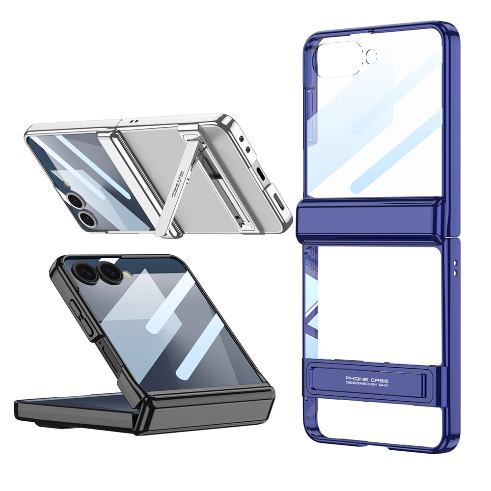 Galaxy Z Flip 7 Kılıf Kamera Korumalı Şeffaf Tasarımlı Zore Lego Standlı Kapak Lacivert