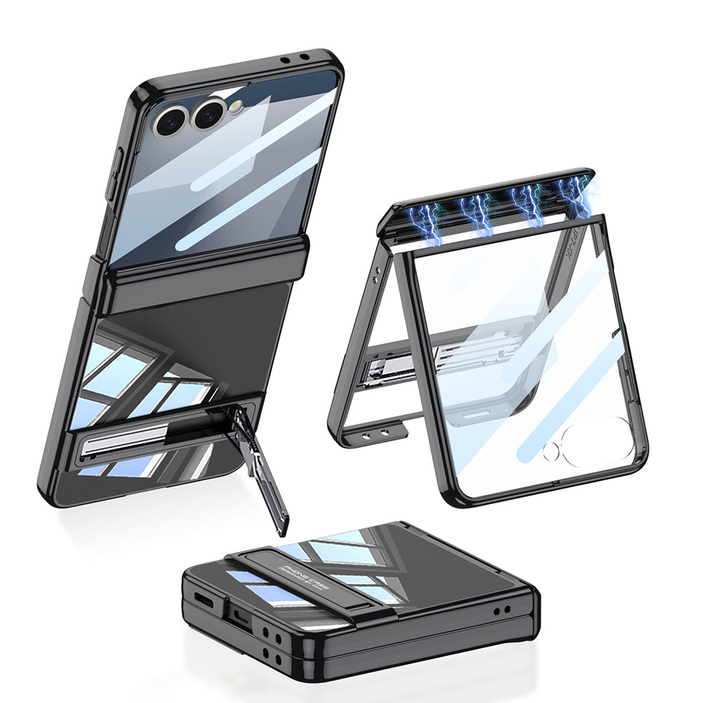 Galaxy Z Flip 7 Kılıf Kamera Korumalı Şeffaf Tasarımlı Zore Lego Standlı Kapak Gümüş