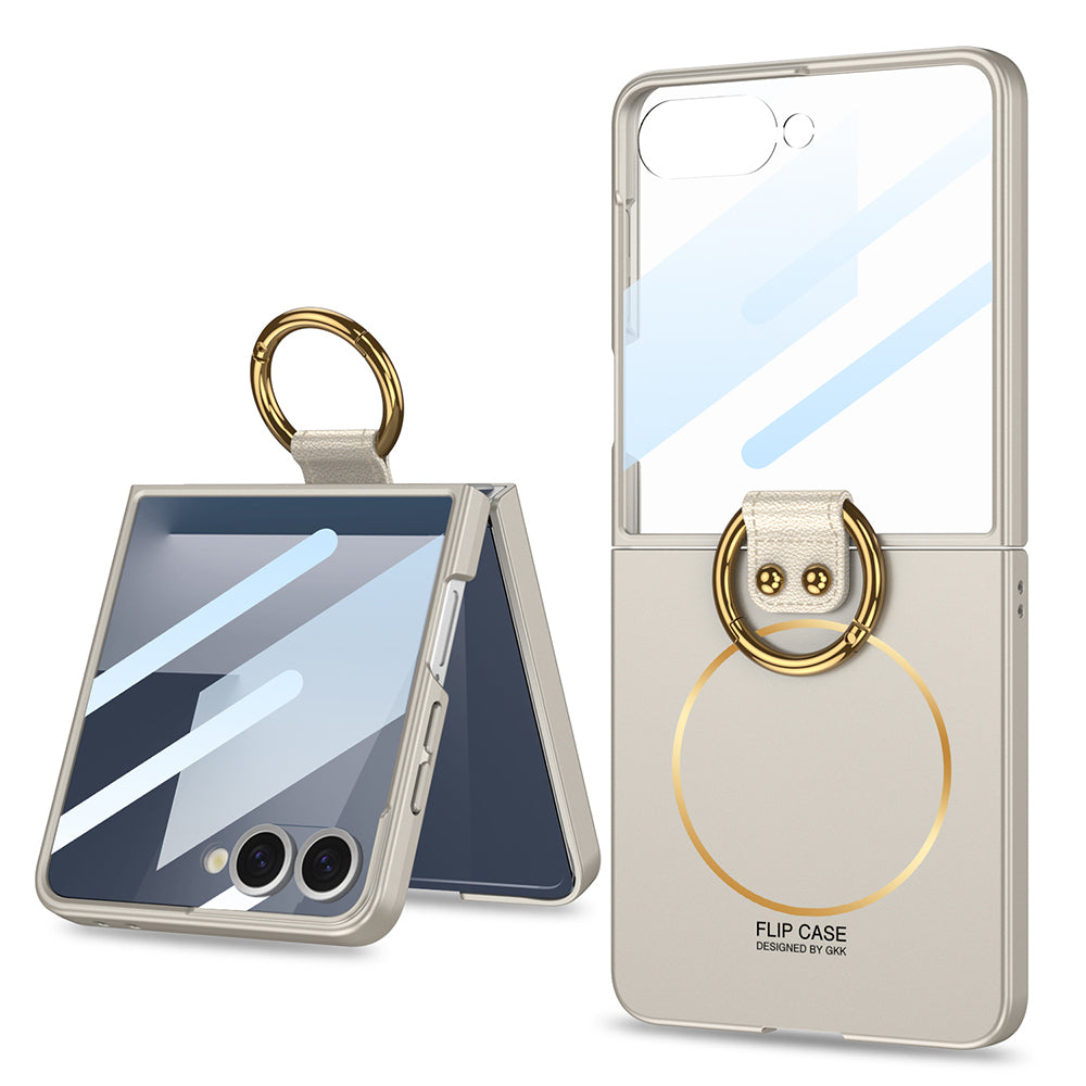 Galaxy Z Flip 7 Kılıf M-safe Şarj Özellikli Zore Kıpta Yüzüklü Flip Sert Kapak