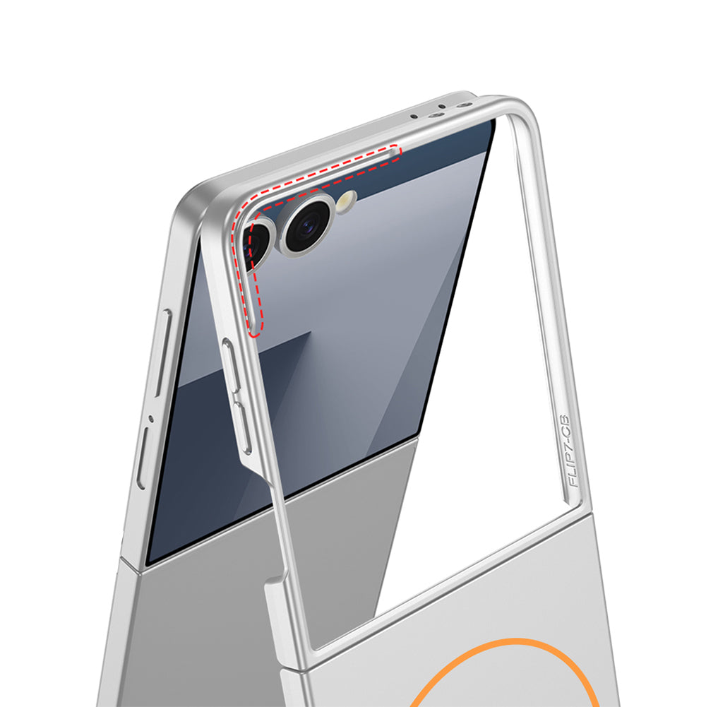 Galaxy Z Flip 7 Kılıf Wireless Şarj Özellikli Zore Kıpta M-safe Kapak Gümüş