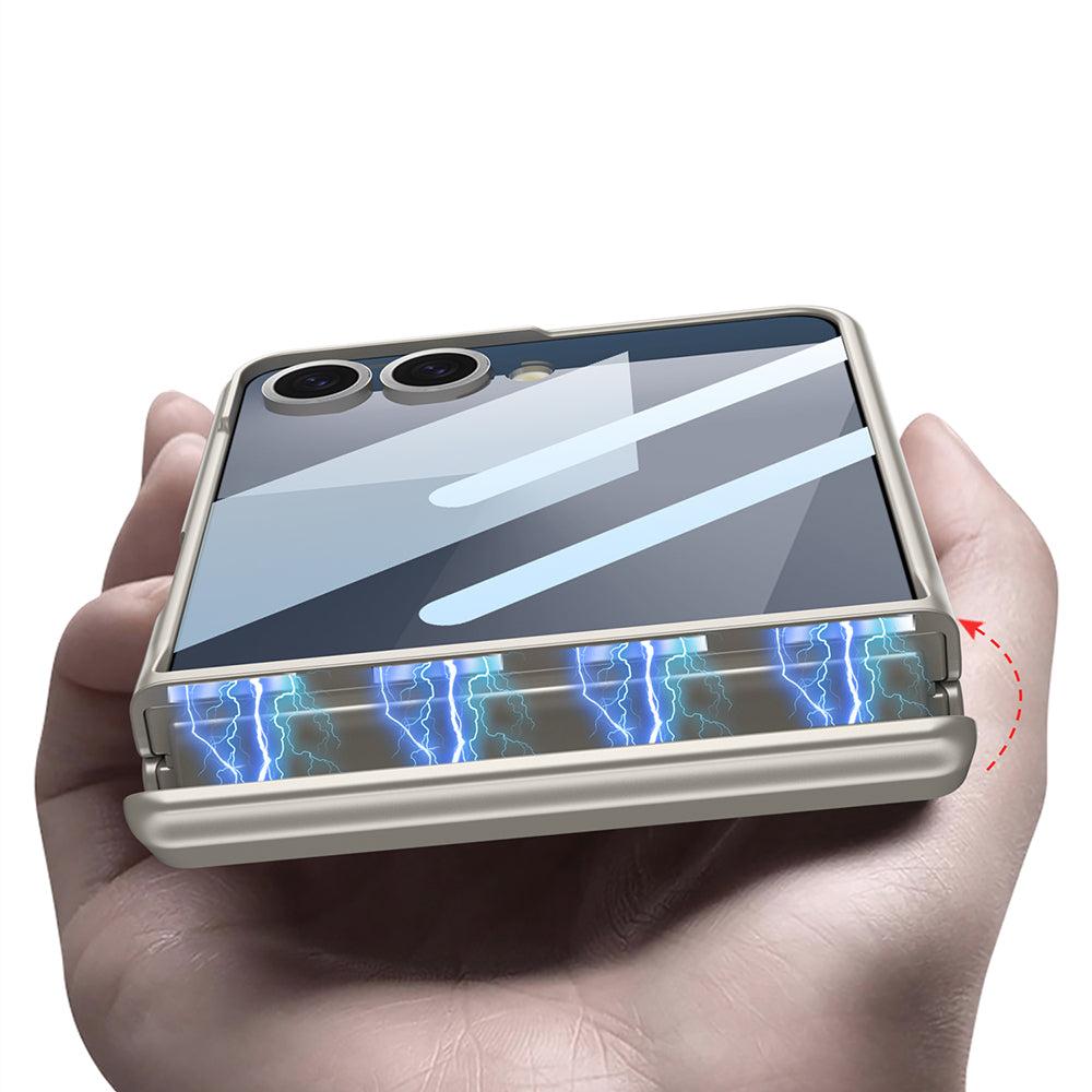 Galaxy Z Flip 7 Kılıf Zore Kıpta Standlı Kapak Gümüş