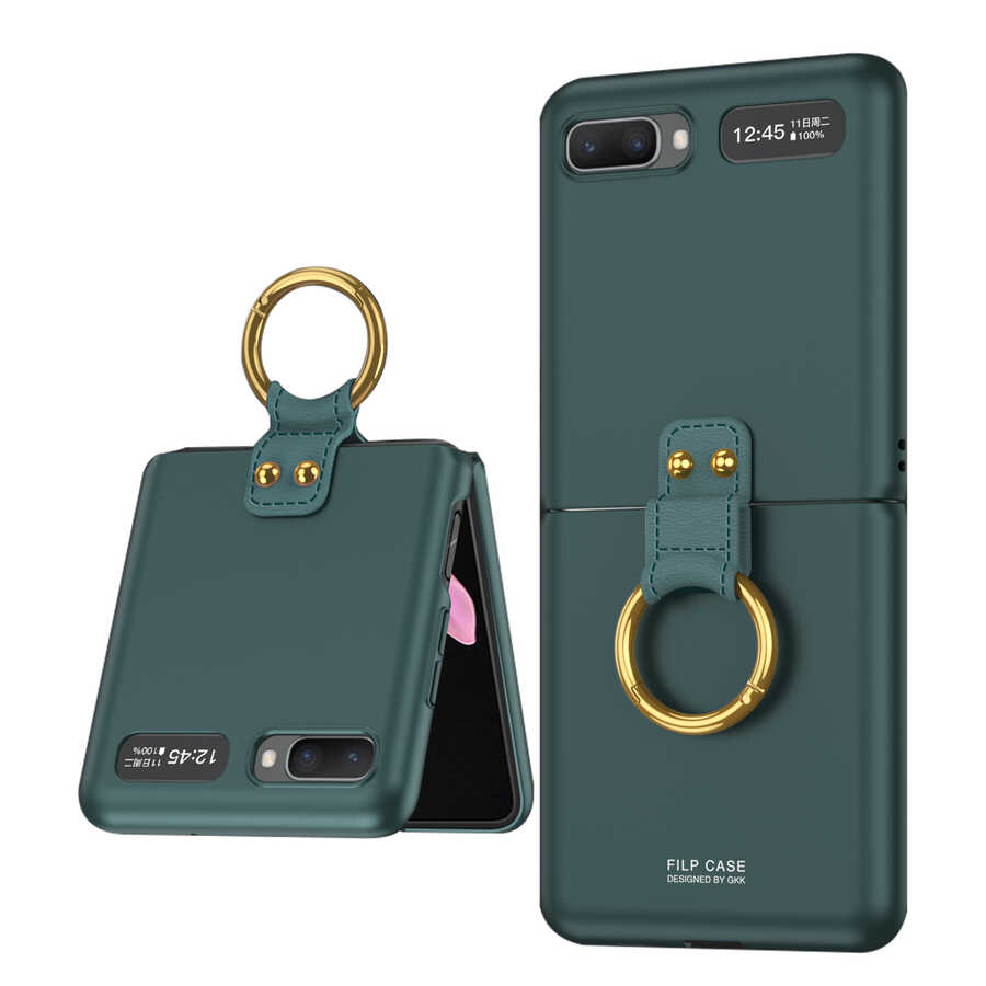 Galaxy Z Flip Kılıf Zore Flip Ring Kıpta Kapak Koyu Yeşil