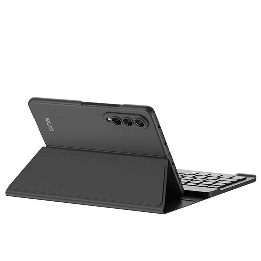Galaxy Z Fold 3 Kılıf Standlı Bluetooth Klavyeli Zore Kıpta Keyboard Set Kılıf Siyah