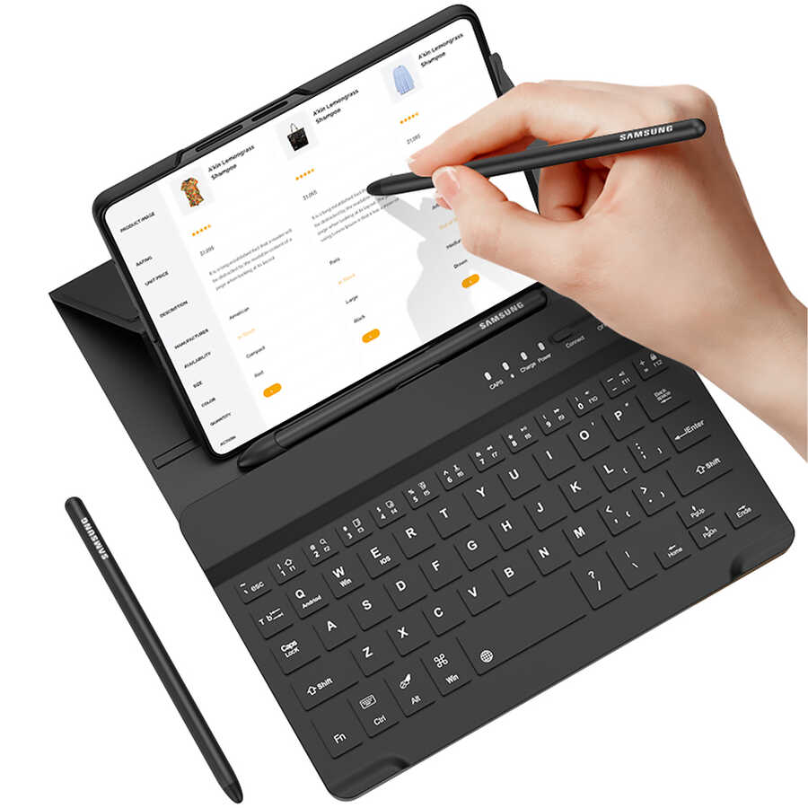 Galaxy Z Fold 3 Kılıf Standlı Bluetooth Klavyeli Zore Kıpta Keyboard Set Kılıf Siyah