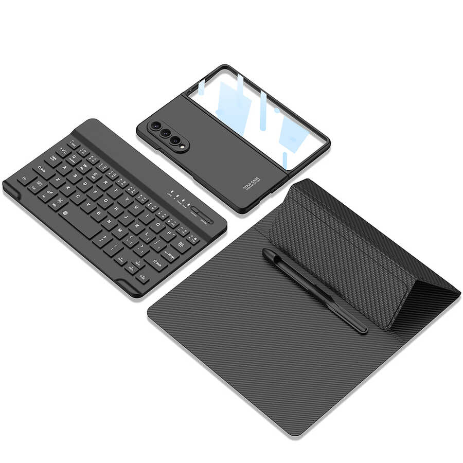 Galaxy Z Fold 3 Kılıf Standlı Bluetooth Klavyeli Zore Kıpta Keyboard Set Kılıf Siyah