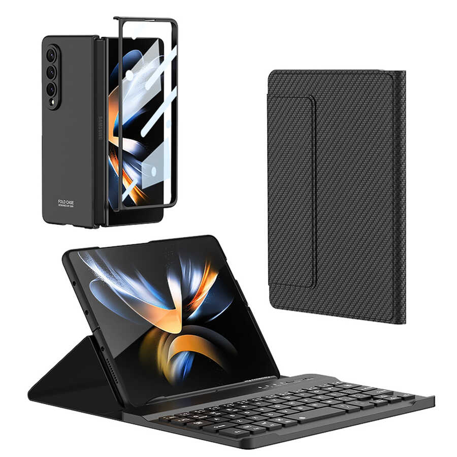 Galaxy Z Fold 3 Kılıf Standlı Bluetooth Klavyeli Zore Kıpta Keyboard Set Kılıf Siyah