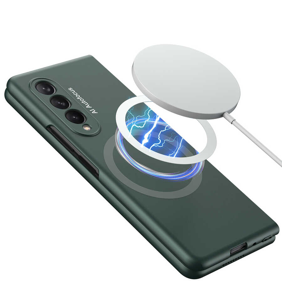 Galaxy Z Fold 3 Kılıf Wireless Şarj Özellikli Zore Kıpta M-safe Kapak Siyah