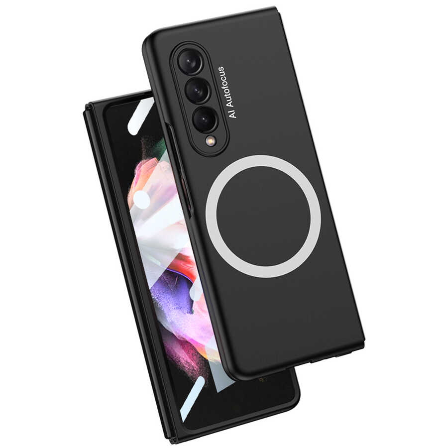 Galaxy Z Fold 3 Kılıf Wireless Şarj Özellikli Zore Kıpta M-safe Kapak Siyah