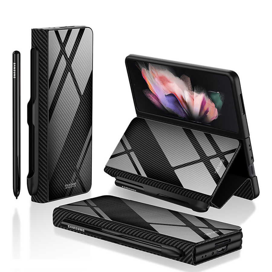 Galaxy Z Fold 3 Kılıf Zore Kalem Bölmeli Droga Kılıf Siyah