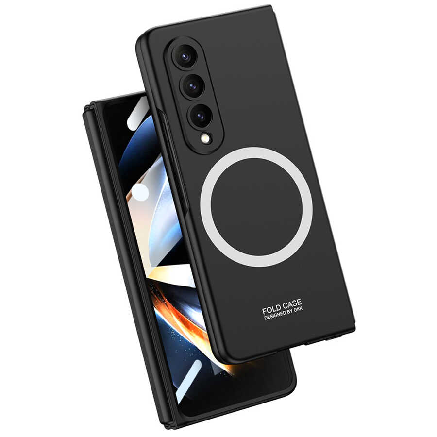 Galaxy Z Fold 4 Kılıf Wireless Şarj Özellikli Zore Kıpta M-safe Kapak Siyah