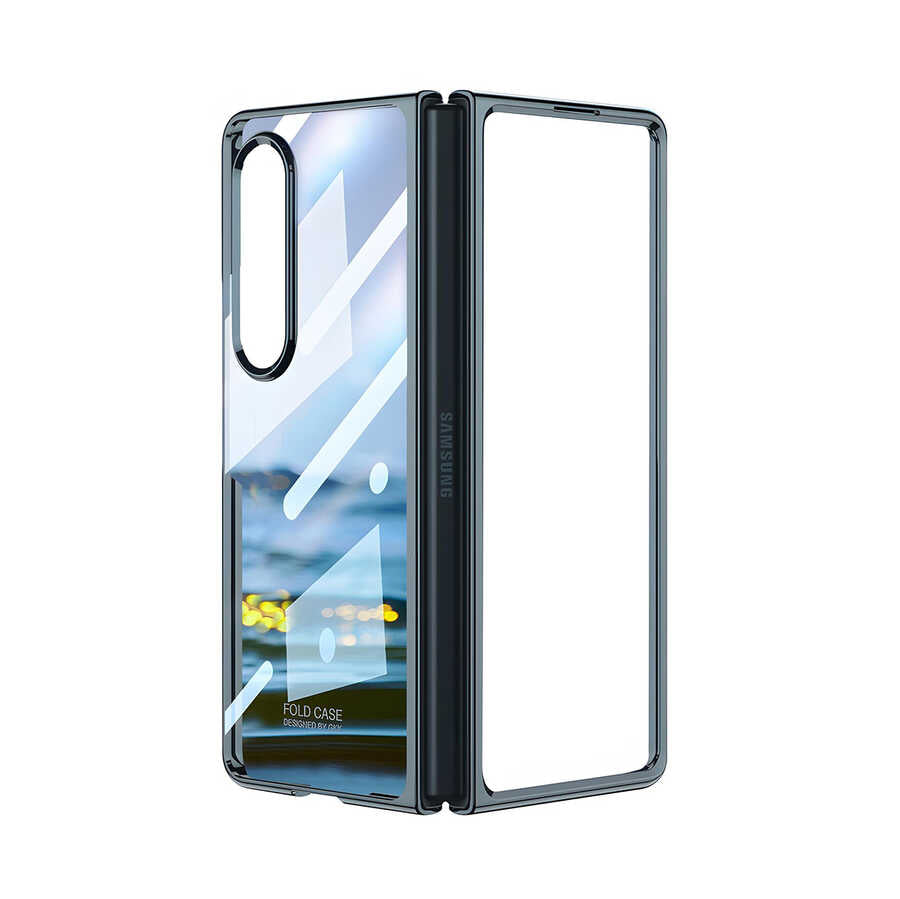 Galaxy Z Fold 4 Kılıf Zore Full Camlı Kıpta Kapak Gümüş Yeşili