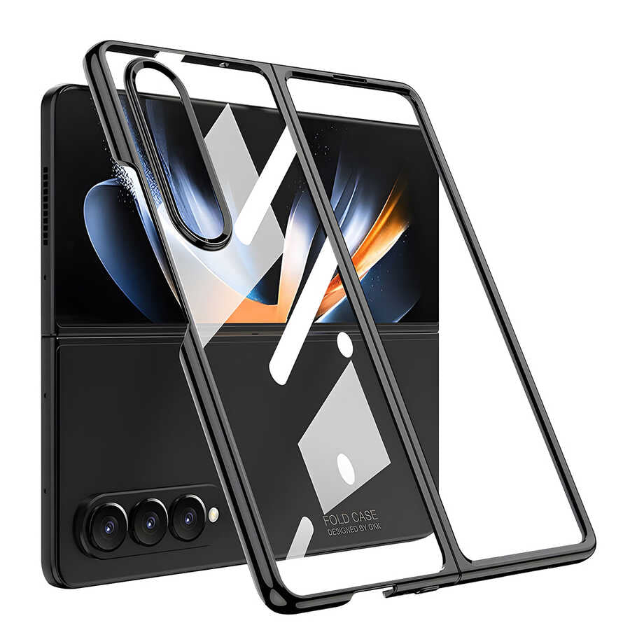 Galaxy Z Fold 4 Kılıf Zore Full Camlı Kıpta Kapak Siyah