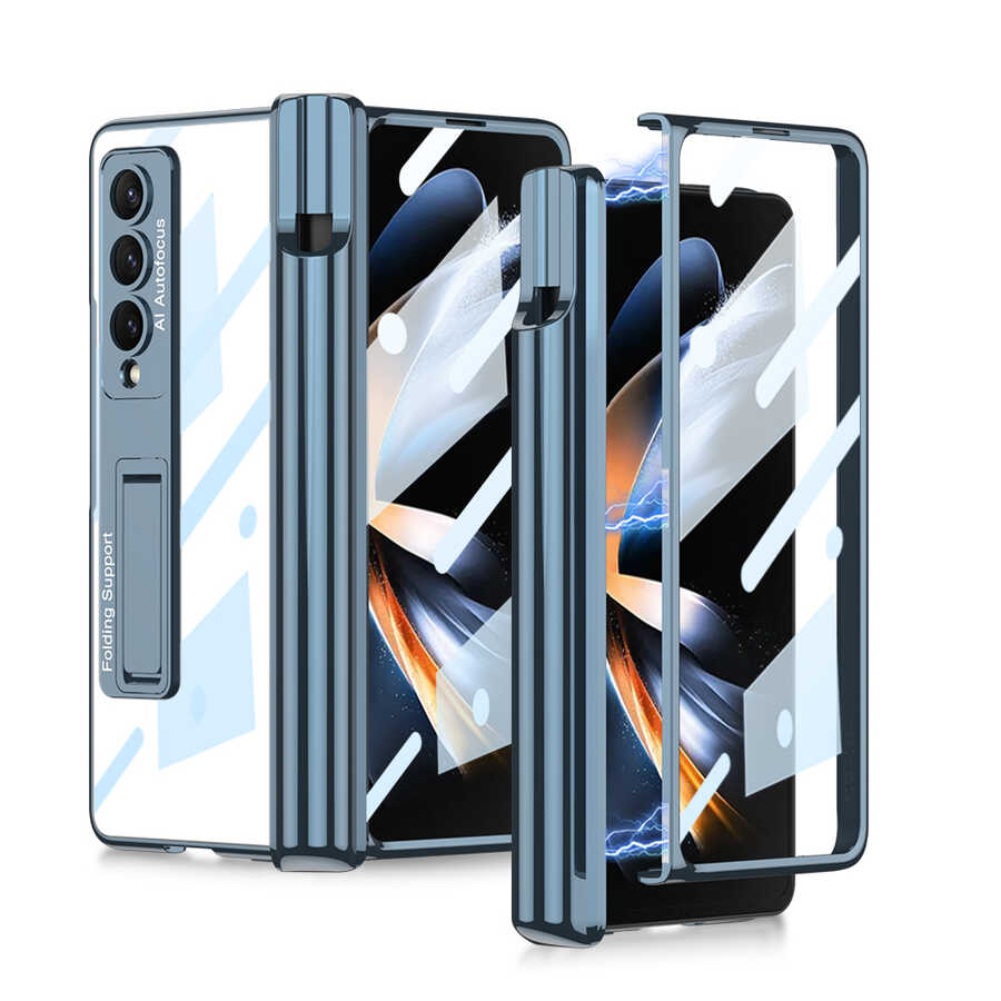 Galaxy Z Fold 4 Kılıf Zore Kıpta Standlı Kalem Bölmeli Kapak Gümüş