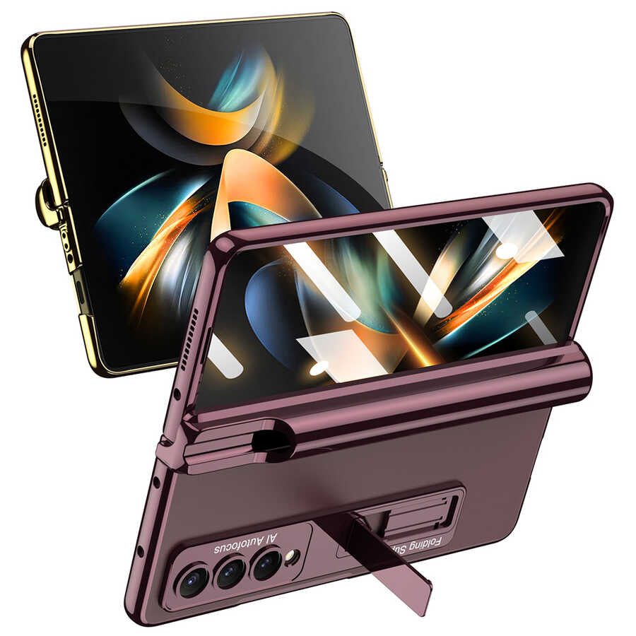 Galaxy Z Fold 4 Kılıf Zore Kıpta Standlı Kalem Bölmeli Kapak Mavi