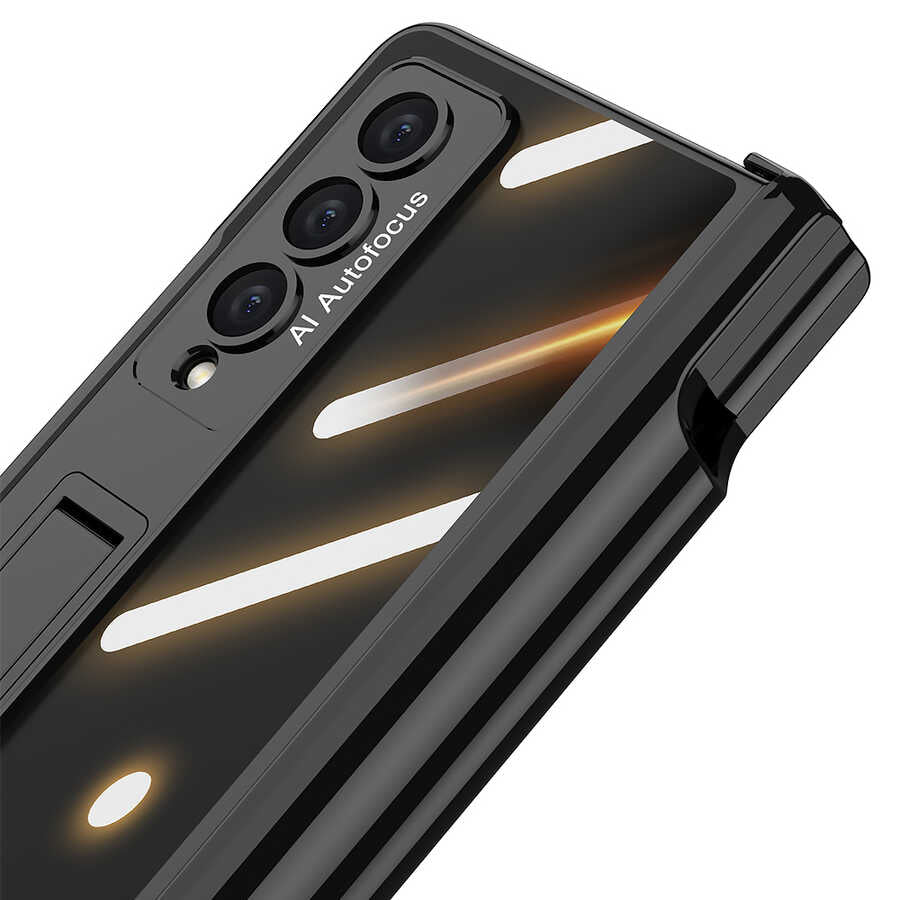 Galaxy Z Fold 4 Kılıf Zore Kıpta Standlı Kalem Bölmeli Kapak Gold