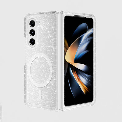 Galaxy Z Fold 6 Kılıf M-safe Şarj Özellikli Parlayan Simli Saydam Renkli Zore Allstar Kapak Pembe