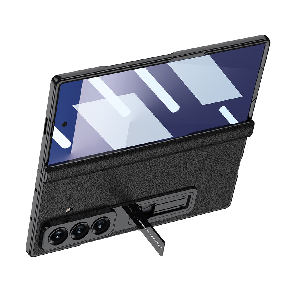 Galaxy Z Fold 7 Kılıf Deri Standlı Zore Kıpta Premium Kılıf Siyah