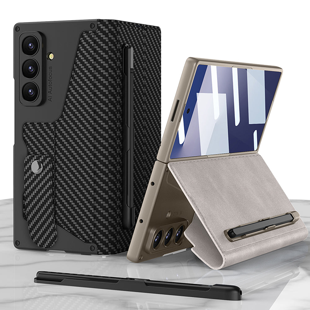 Galaxy Z Fold 7 Kılıf Kamera Korumalı Kadife Tasarımlı Zore Kıpta Kalem Bölmeli Fest Kapak Siyah
