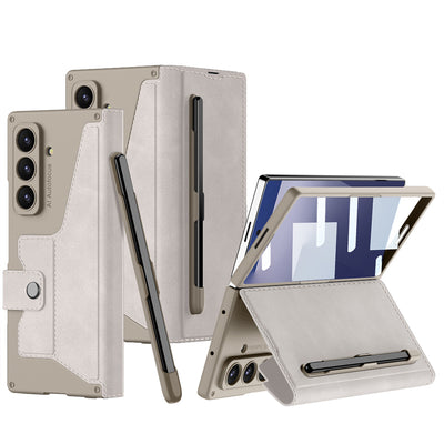 Galaxy Z Fold 7 Kılıf Kamera Korumalı Kadife Tasarımlı Zore Kıpta Kalem Bölmeli Fest Kapak Siyah