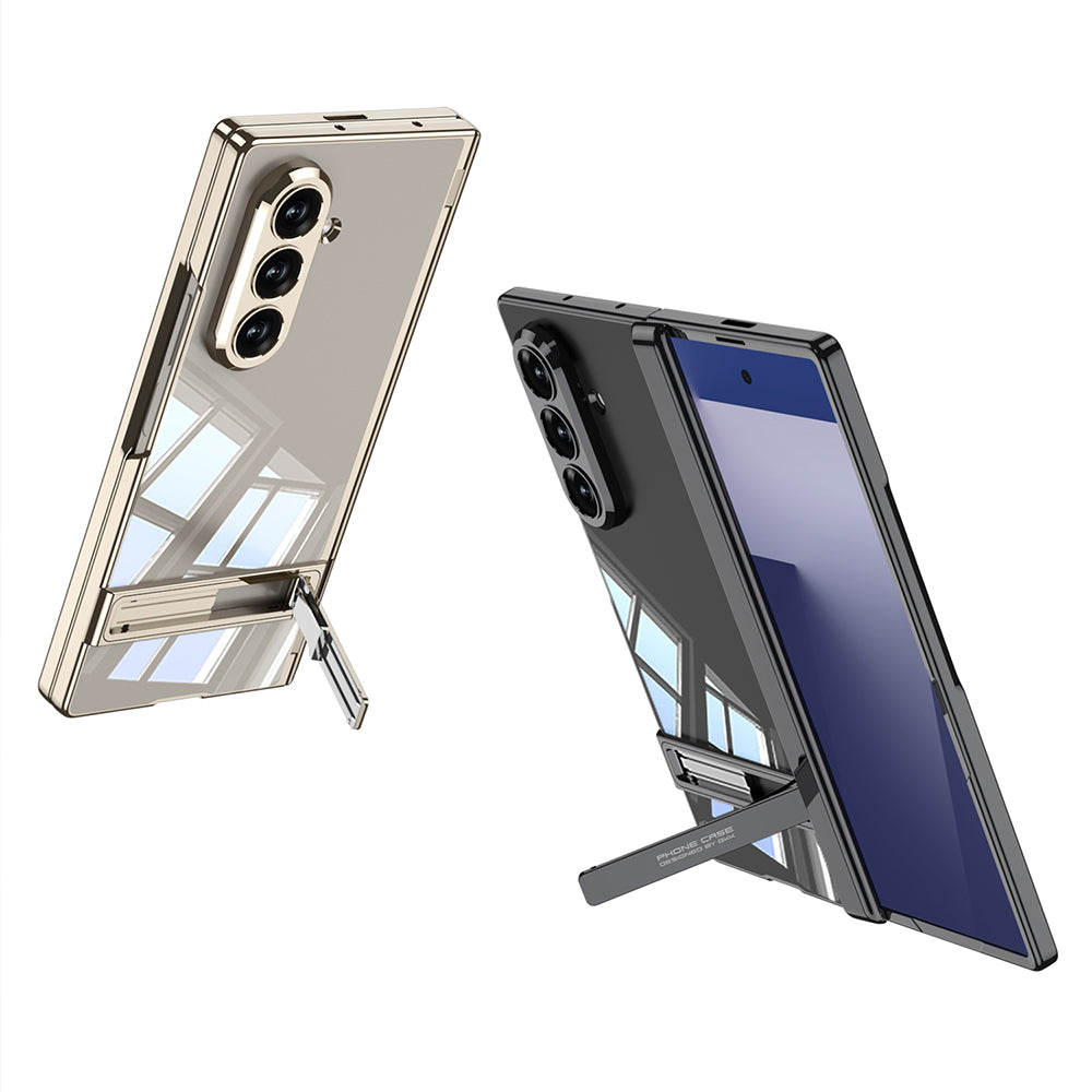 Galaxy Z Fold 7 Kılıf Kamera Korumalı Şeffaf Tasarımlı Zore Lego Standlı Kapak Gold
