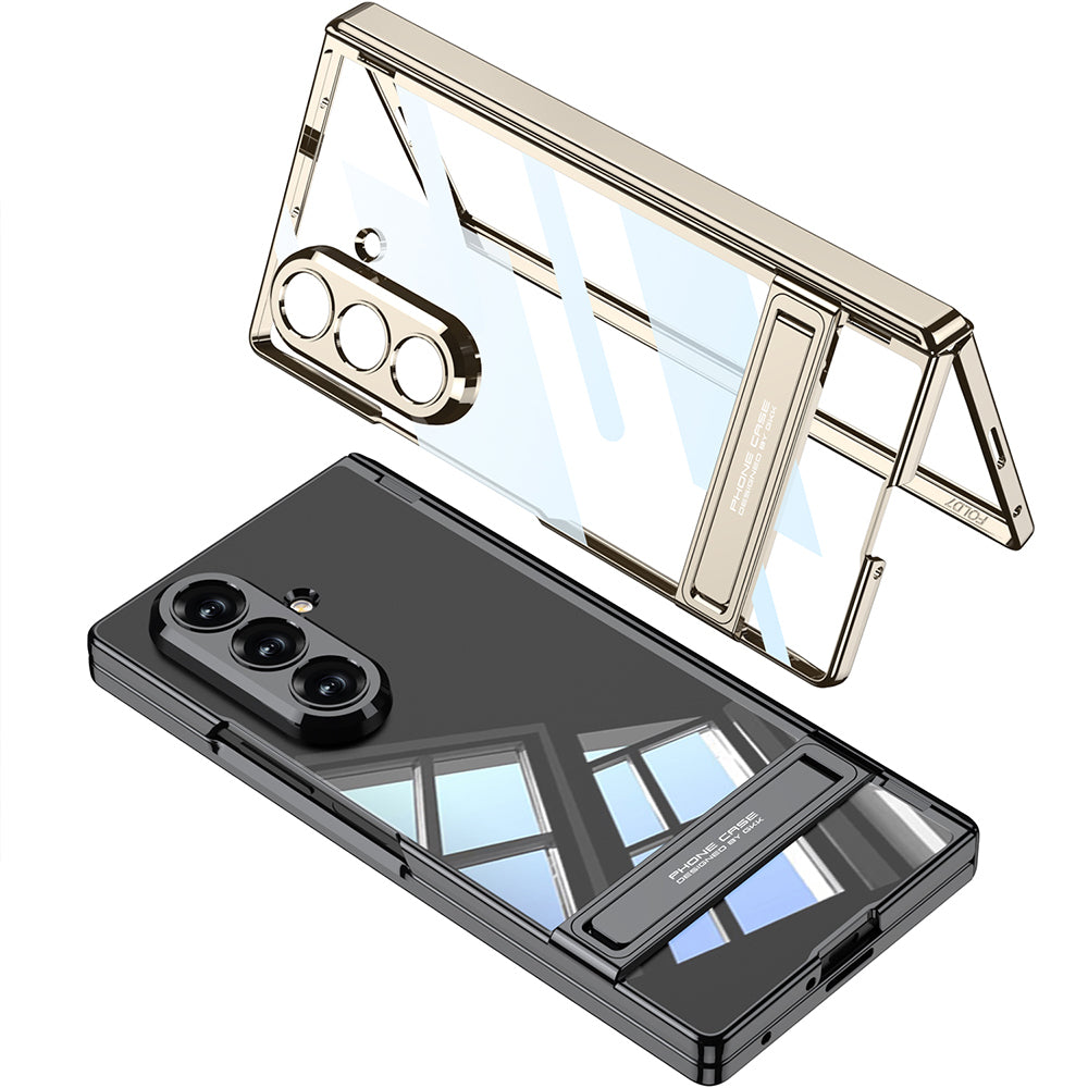 Galaxy Z Fold 7 Kılıf Kamera Korumalı Şeffaf Tasarımlı Zore Lego Standlı Kapak Gold
